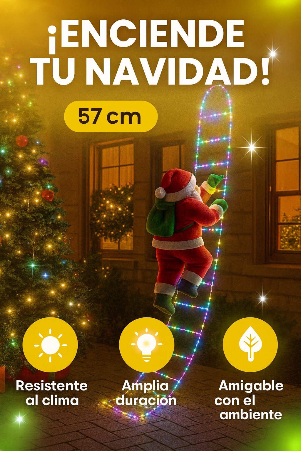 Escalera Led Con Santa Claus✨ ¿Listo para transformar tu hogar en una escena navideña inolvidable?
